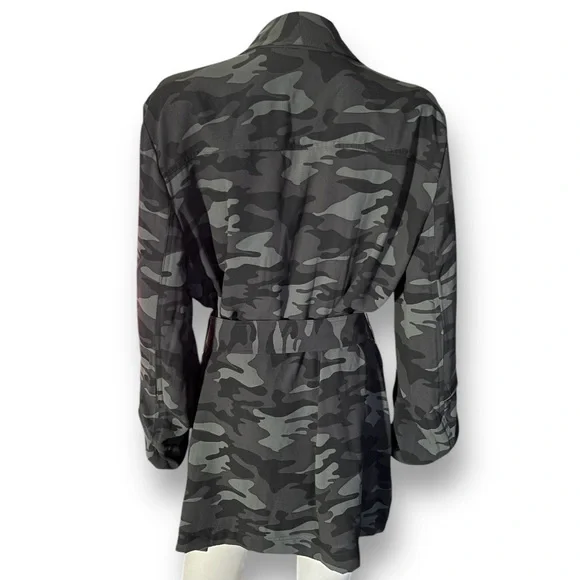500 Maison Cinqcent Black Gray Camo Print Lightweight Belted Trench Jacket XL - Picture 5 of 9